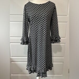 Dress Barn Black and White Ruffled Midi Dress